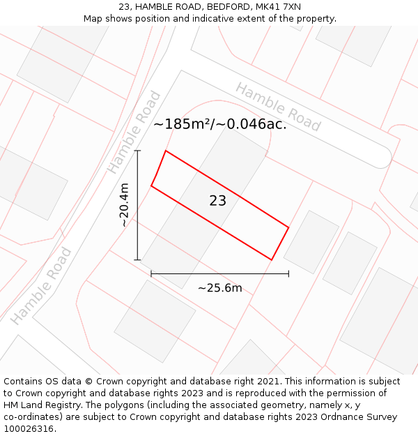 23, HAMBLE ROAD, BEDFORD, MK41 7XN: Plot and title map