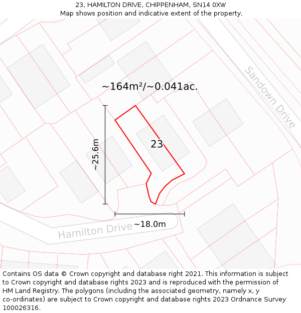 23, HAMILTON DRIVE, CHIPPENHAM, SN14 0XW: Plot and title map
