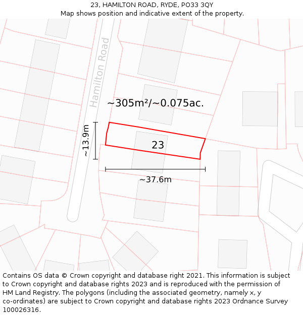 23, HAMILTON ROAD, RYDE, PO33 3QY: Plot and title map