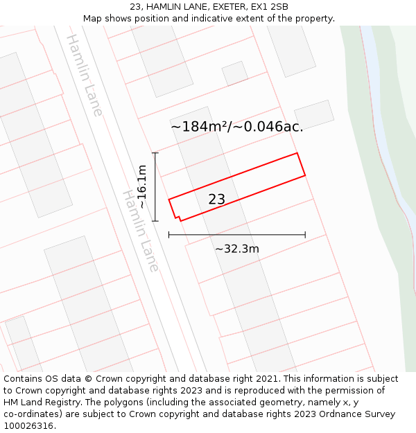 23, HAMLIN LANE, EXETER, EX1 2SB: Plot and title map
