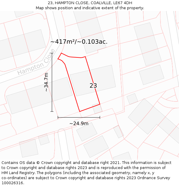 23, HAMPTON CLOSE, COALVILLE, LE67 4DH: Plot and title map