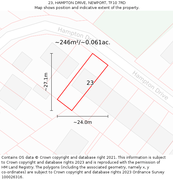 23, HAMPTON DRIVE, NEWPORT, TF10 7RD: Plot and title map