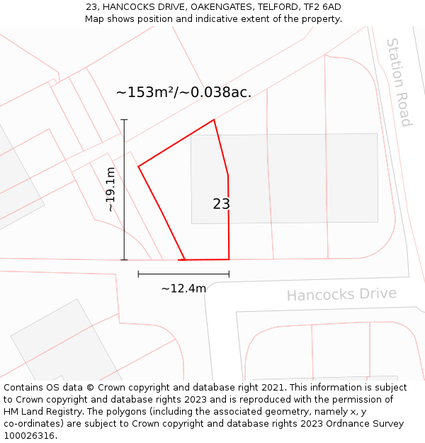 23, HANCOCKS DRIVE, OAKENGATES, TELFORD, TF2 6AD: Plot and title map