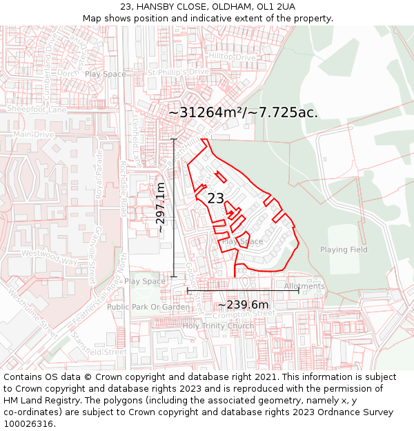 23, HANSBY CLOSE, OLDHAM, OL1 2UA: Plot and title map