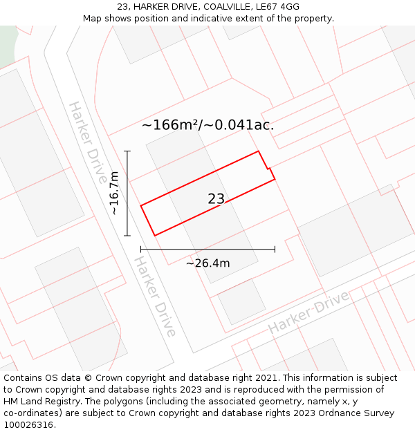 23, HARKER DRIVE, COALVILLE, LE67 4GG: Plot and title map
