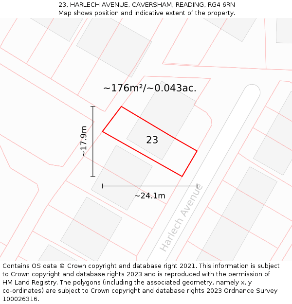 23, HARLECH AVENUE, CAVERSHAM, READING, RG4 6RN: Plot and title map