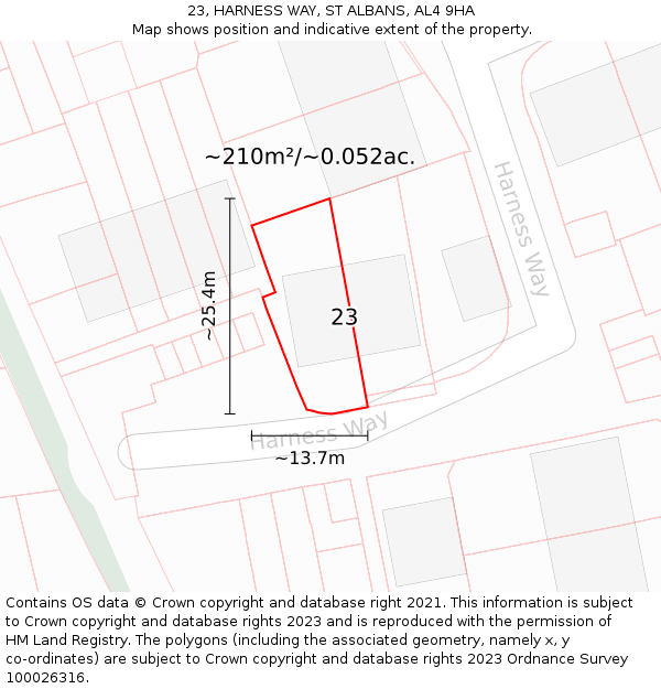 23, HARNESS WAY, ST ALBANS, AL4 9HA: Plot and title map