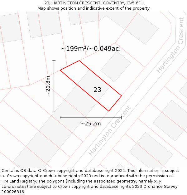 23, HARTINGTON CRESCENT, COVENTRY, CV5 6FU: Plot and title map