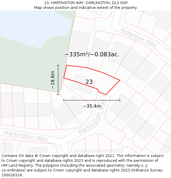 23, HARTINGTON WAY, DARLINGTON, DL3 0GP: Plot and title map
