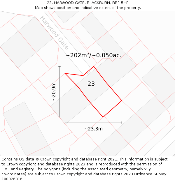 23, HARWOOD GATE, BLACKBURN, BB1 5HP: Plot and title map