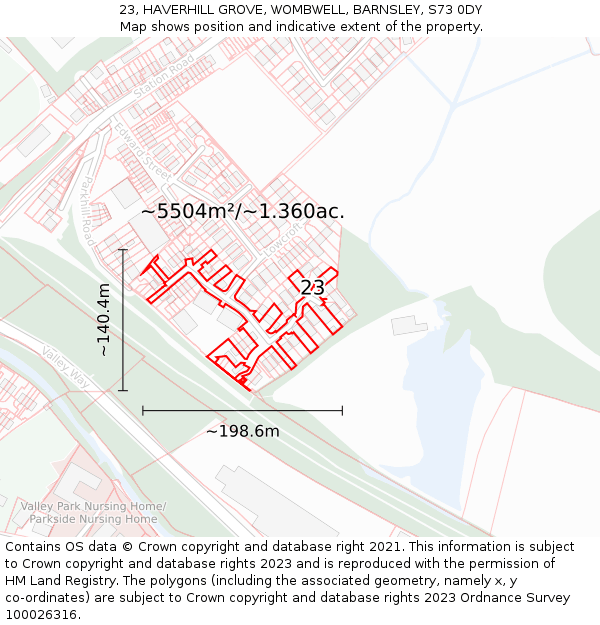 23, HAVERHILL GROVE, WOMBWELL, BARNSLEY, S73 0DY: Plot and title map