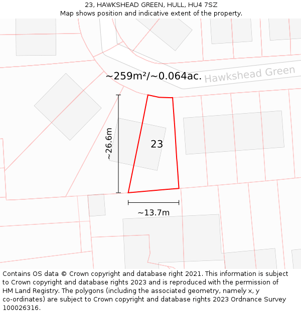 23, HAWKSHEAD GREEN, HULL, HU4 7SZ: Plot and title map
