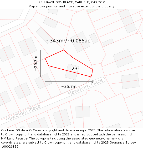 23, HAWTHORN PLACE, CARLISLE, CA2 7GZ: Plot and title map