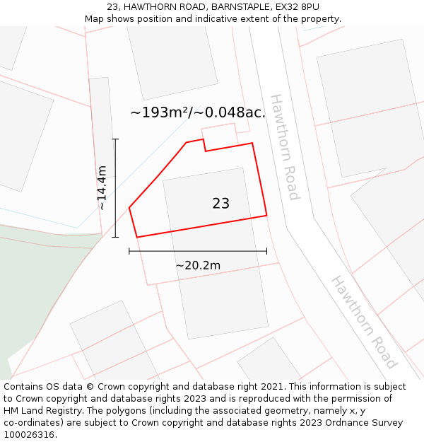 23, HAWTHORN ROAD, BARNSTAPLE, EX32 8PU: Plot and title map