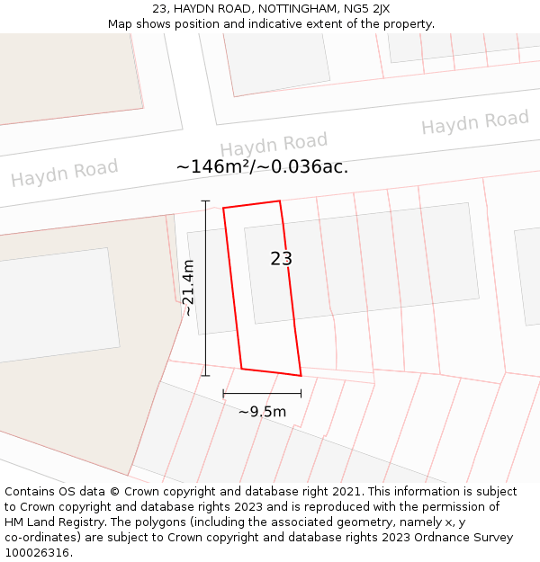 23, HAYDN ROAD, NOTTINGHAM, NG5 2JX: Plot and title map