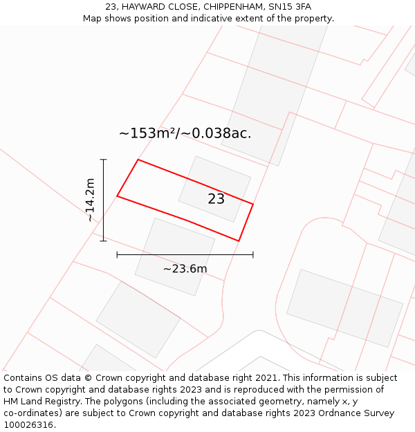 23, HAYWARD CLOSE, CHIPPENHAM, SN15 3FA: Plot and title map