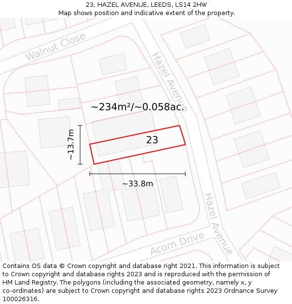 23, HAZEL AVENUE, LEEDS, LS14 2HW: Plot and title map