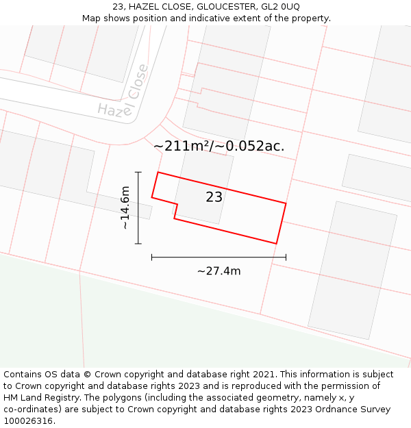 23, HAZEL CLOSE, GLOUCESTER, GL2 0UQ: Plot and title map