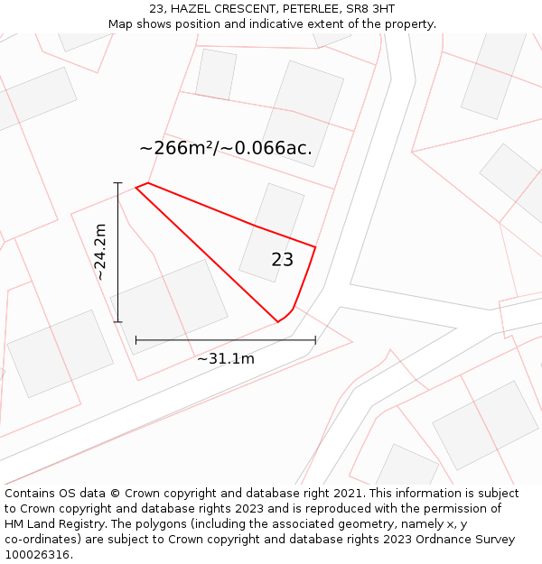 23, HAZEL CRESCENT, PETERLEE, SR8 3HT: Plot and title map