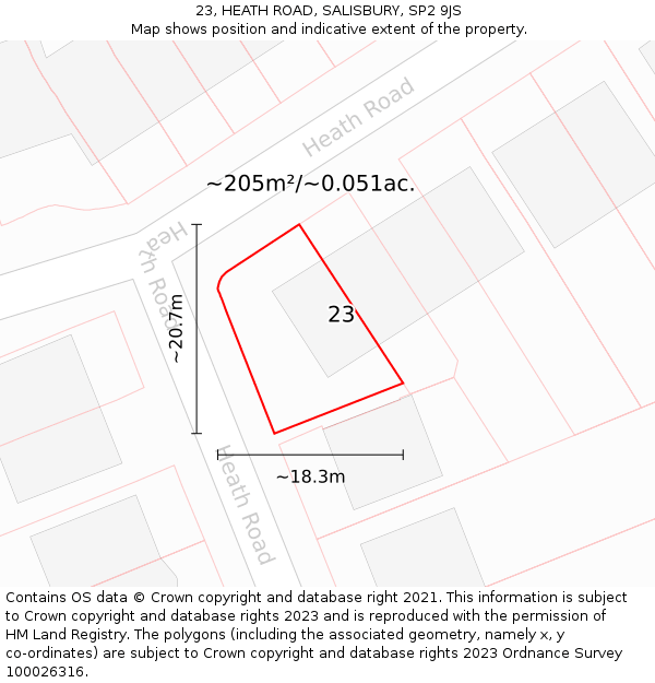 23, HEATH ROAD, SALISBURY, SP2 9JS: Plot and title map