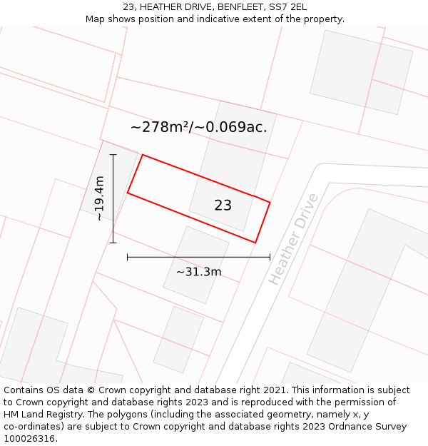 23, HEATHER DRIVE, BENFLEET, SS7 2EL: Plot and title map