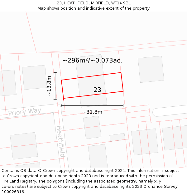 23, HEATHFIELD, MIRFIELD, WF14 9BL: Plot and title map