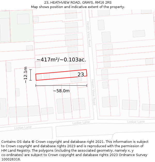 23, HEATHVIEW ROAD, GRAYS, RM16 2RS: Plot and title map