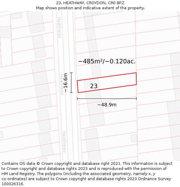 23, HEATHWAY, CROYDON, CR0 8PZ: Plot and title map