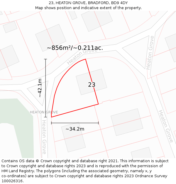 23, HEATON GROVE, BRADFORD, BD9 4DY: Plot and title map