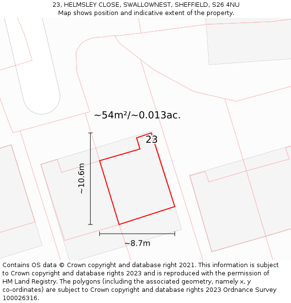 23, HELMSLEY CLOSE, SWALLOWNEST, SHEFFIELD, S26 4NU: Plot and title map