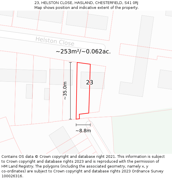 23, HELSTON CLOSE, HASLAND, CHESTERFIELD, S41 0RJ: Plot and title map