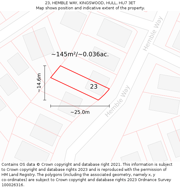 23, HEMBLE WAY, KINGSWOOD, HULL, HU7 3ET: Plot and title map