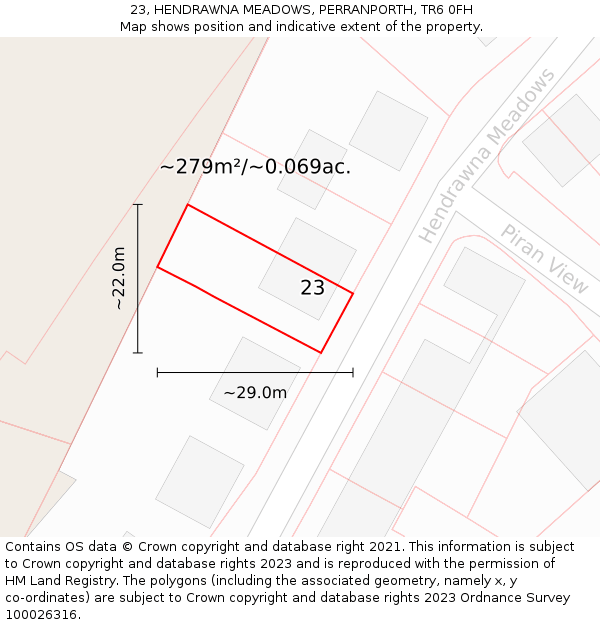 23, HENDRAWNA MEADOWS, PERRANPORTH, TR6 0FH: Plot and title map