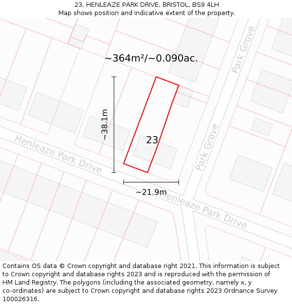 23, HENLEAZE PARK DRIVE, BRISTOL, BS9 4LH: Plot and title map