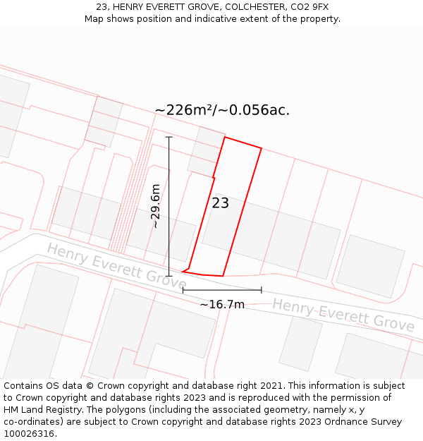 23, HENRY EVERETT GROVE, COLCHESTER, CO2 9FX: Plot and title map