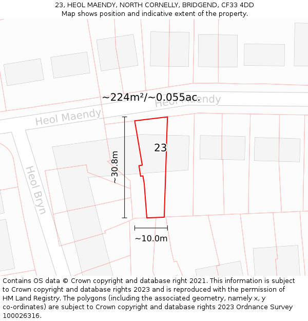 23, HEOL MAENDY, NORTH CORNELLY, BRIDGEND, CF33 4DD: Plot and title map