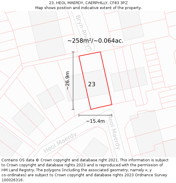 23, HEOL MAERDY, CAERPHILLY, CF83 3PZ: Plot and title map