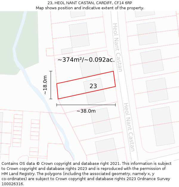 23, HEOL NANT CASTAN, CARDIFF, CF14 6RP: Plot and title map