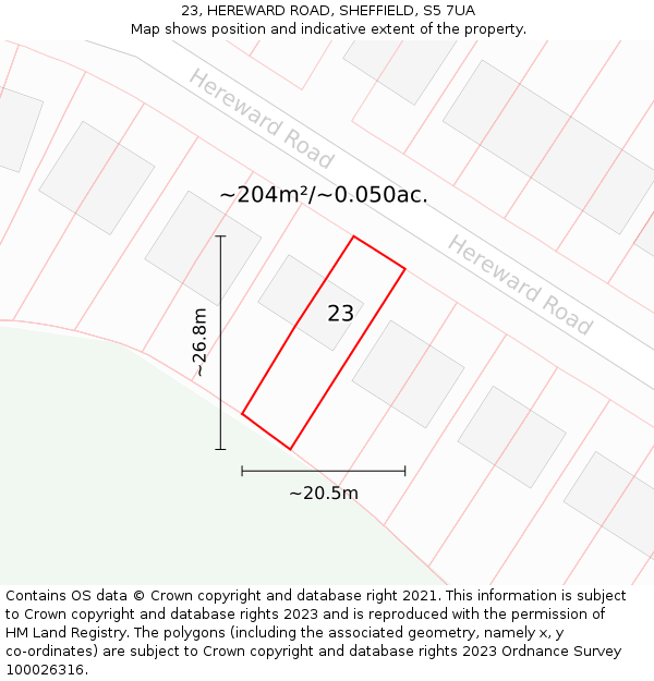 23, HEREWARD ROAD, SHEFFIELD, S5 7UA: Plot and title map