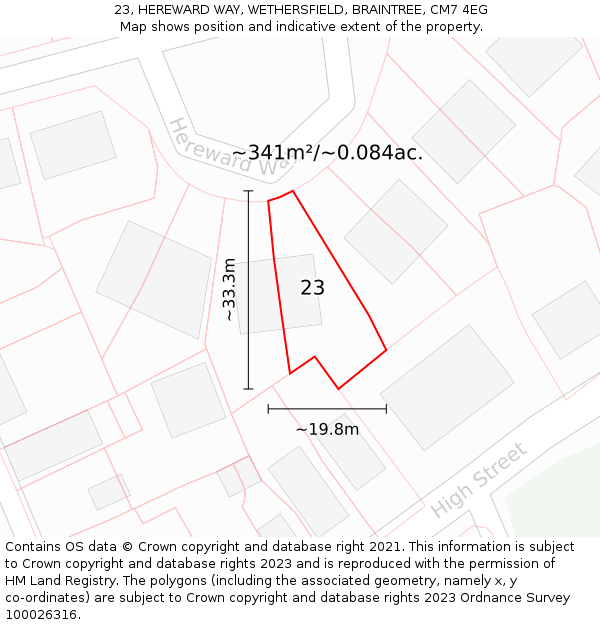 23, HEREWARD WAY, WETHERSFIELD, BRAINTREE, CM7 4EG: Plot and title map