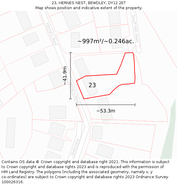 23, HERNES NEST, BEWDLEY, DY12 2ET: Plot and title map