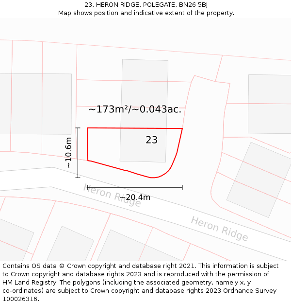 23, HERON RIDGE, POLEGATE, BN26 5BJ: Plot and title map
