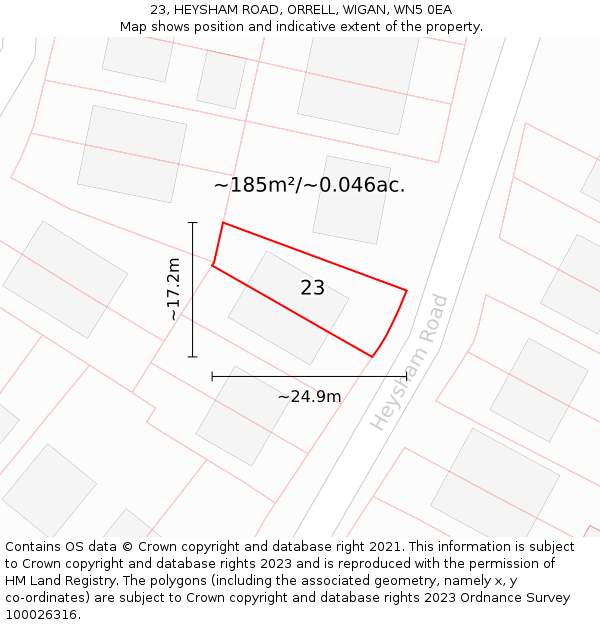 23, HEYSHAM ROAD, ORRELL, WIGAN, WN5 0EA: Plot and title map