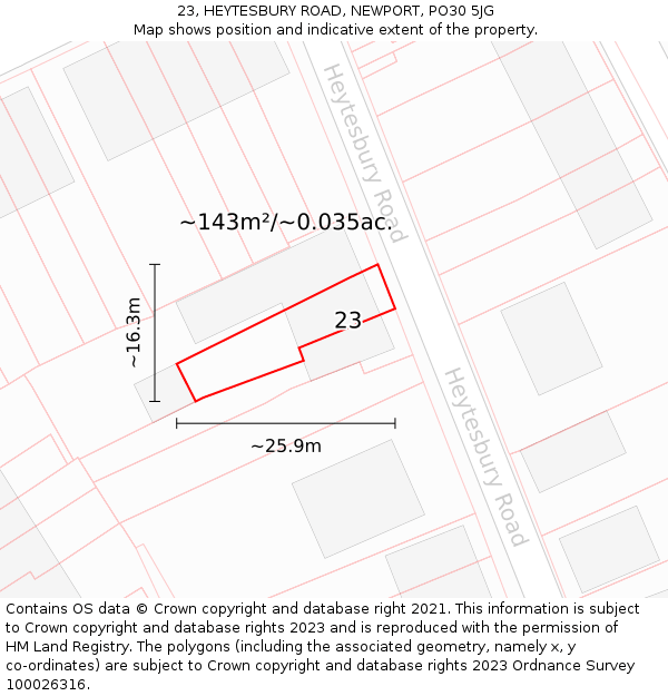 23, HEYTESBURY ROAD, NEWPORT, PO30 5JG: Plot and title map
