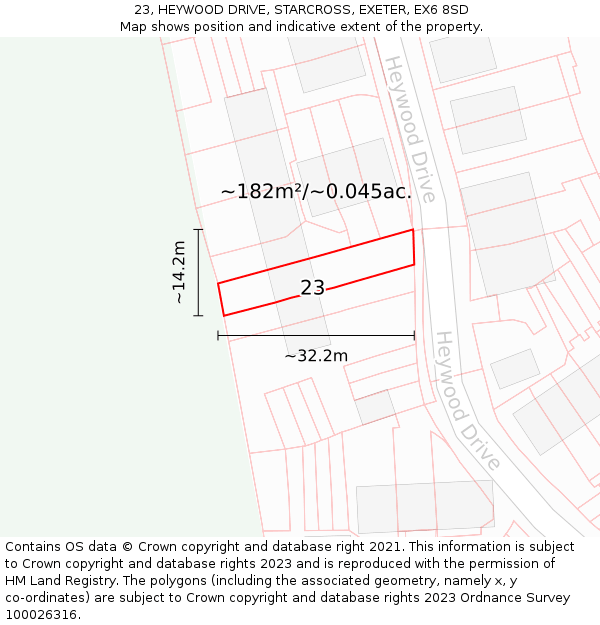 23, HEYWOOD DRIVE, STARCROSS, EXETER, EX6 8SD: Plot and title map