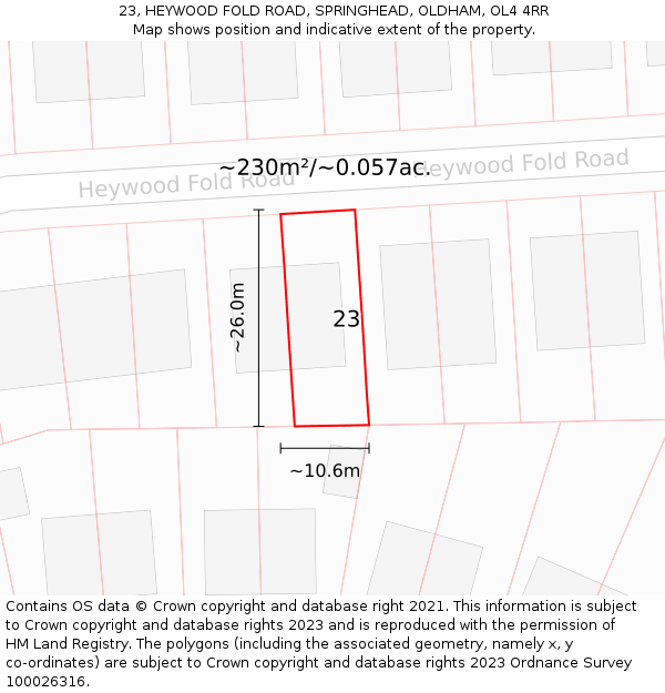 23, HEYWOOD FOLD ROAD, SPRINGHEAD, OLDHAM, OL4 4RR: Plot and title map