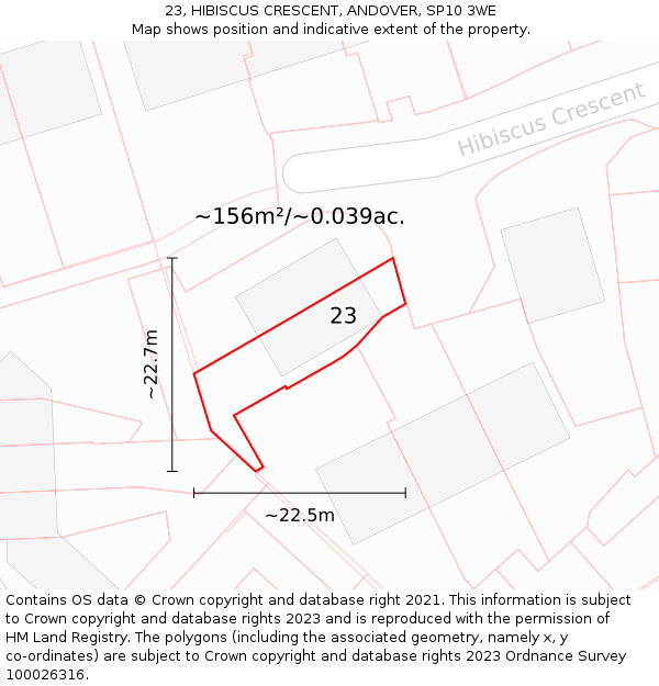 23, HIBISCUS CRESCENT, ANDOVER, SP10 3WE: Plot and title map