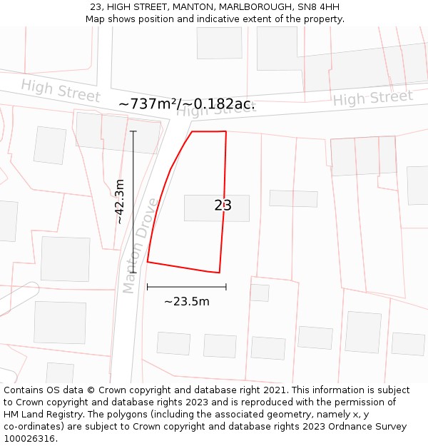 23, HIGH STREET, MANTON, MARLBOROUGH, SN8 4HH: Plot and title map