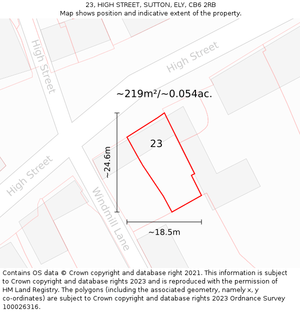 23, HIGH STREET, SUTTON, ELY, CB6 2RB: Plot and title map