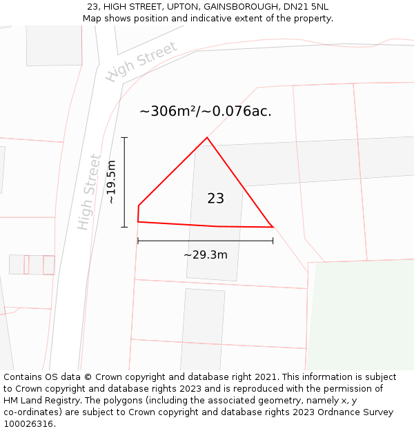 23, HIGH STREET, UPTON, GAINSBOROUGH, DN21 5NL: Plot and title map